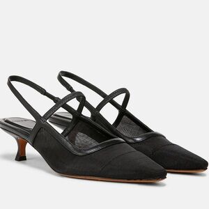 Vince Venice Leather & Mesh Slingback Kitten Heels – Black – Size 6